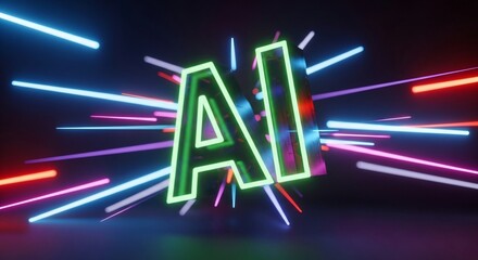 Dynamic AI technology concept with vibrant neon lights for futuristic innovation and data driven strategies