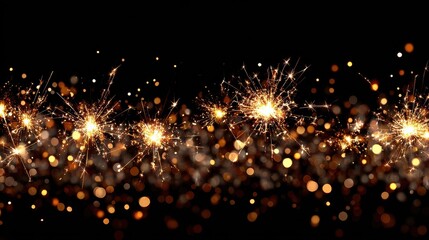 sylvester new year new years eve 2025 party event celebration holiday greeting card banner panorama long sparkling sparklers firework pyrotechnics and bokeh lights isolated on black background