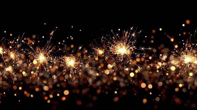 sylvester new year new years eve 2025 party event celebration holiday greeting card banner panorama long  sparkling sparklers firework pyrotechnics and bokeh lights isolated on black background