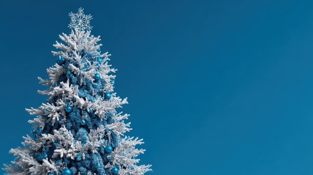 decorated christmas tree against blue background snowflake festive - Powered by Adobe