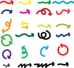 Colorful Hand Drawn Arrow Doodle Set on White Background