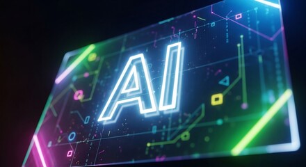 Dynamic AI technology glowing neon lines connect futuristic digital network, innovation concept