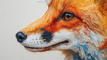 Obraz premium A realistic painting of a fox's face, focusing on the profile, highlighting detailed fur texture and expressive eye.