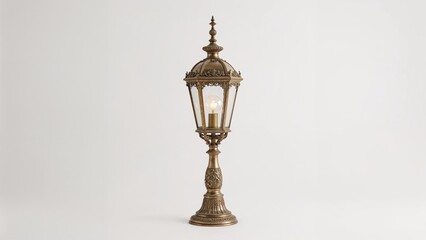Fototapeta premium Antique ornate street lamp with candle holder on a plain background. Vintage lighting fixture, decorative element. Classic and historical design.