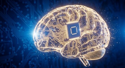 Stunning digital brain showcases AI innovation with glowing circuits and central processor