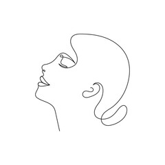 Minimalist line art woman profile. Elegant female face. Vector illustration for beauty, fashion, makeup, cosmetics, skincare, self-care, glamour projects.