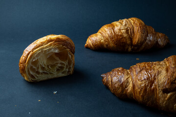 Fresh Croissants on Dark Background
