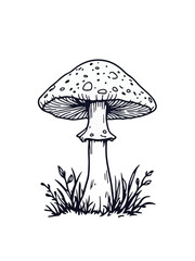 Mushroom black and white line art vector illustration