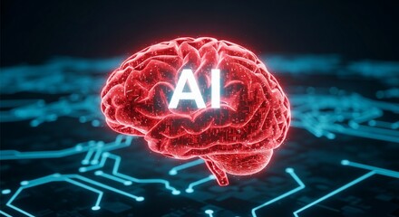 Dynamic AI brain visualization with glowing circuits symbolizing innovation and future technology