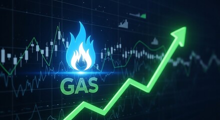 Rising gas prices surge upwards on dynamic stock market charts, signaling financial growth and opportunity.