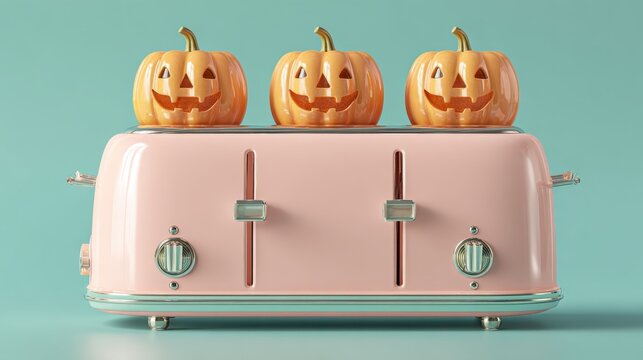 halloween themed toaster with pumpkins and pastel background setup