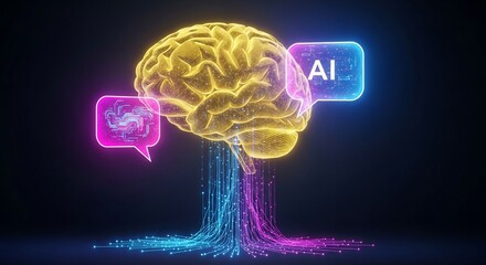 Stunning AI brain illustration with glowing circuits and data streams, symbolizing innovation and future technology