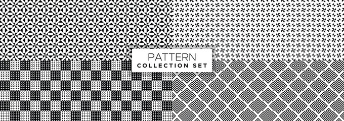 Set pattern black and white seamless geometric shape abstract shape, flower, checkered and diamond outline