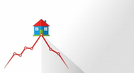 Stunning graphic visualizes housing market trends with a house atop a fluctuating red line graph