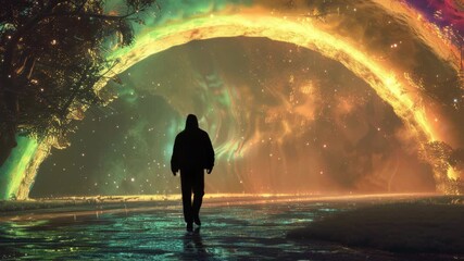 Person at Colorful Tunnel Entrance