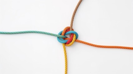 Colorful ropes tied in a knot symbolizing connection, teamwork, and unity.