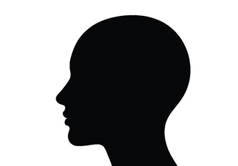 A simple black silhouette of a human head in profile