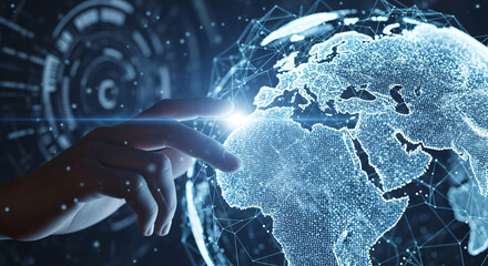 Hand Touching Digital Globe with Network Connections