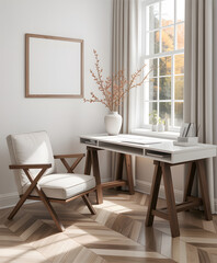 Bright home office with natural light and modern desk