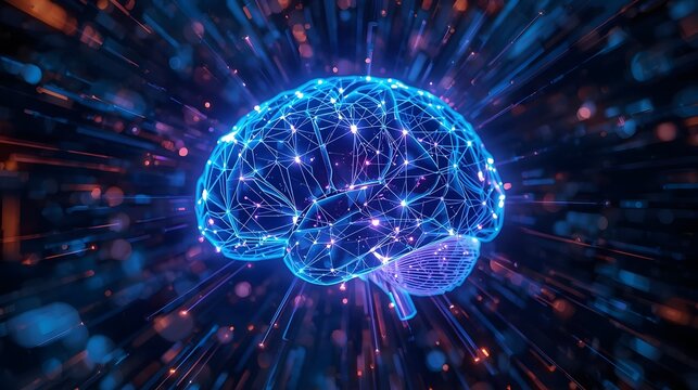 Artificial intelligence digital brain made of glowing circuits and neural network nodes