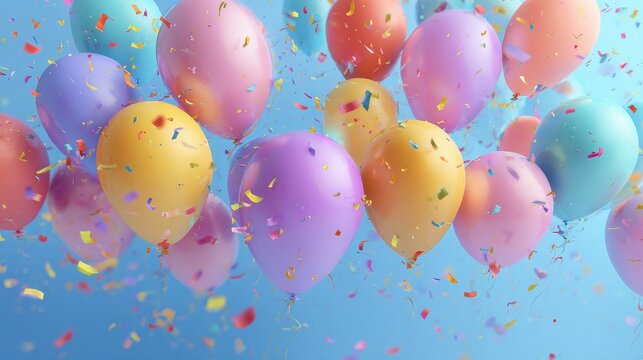 multicolored balloons and confetti banner or postcard for the holiday with congratulations - Powered by Adobe