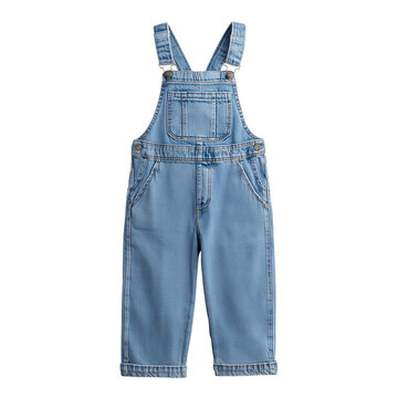 Light wash denim overalls featuring adjustable straps and a front pocket isolated on transparent background, Clipart png