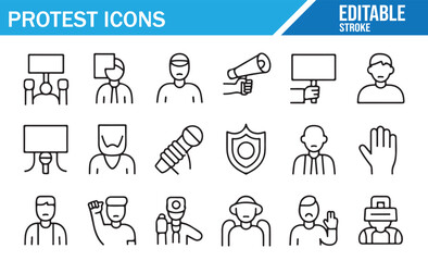 Outline Icons of Activists, Raised Fists, and Marching Elements