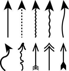 Set of different arrows, hand drawn collection of direction and movement symbols, doodle sketch arrows, navigation and infographic icons