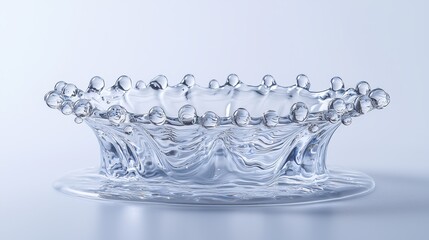 Liquid crown droplet formation with perfect symmetrical water spheres creating elegant crown structure on gradient background captured in crystal clarity