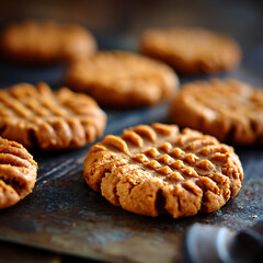 Freshly Baked Peanut Butter Cookies Close-Up