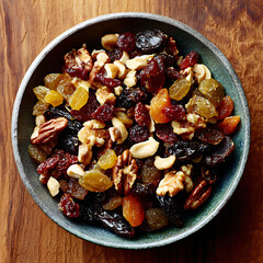 Bowl of Mixed Dried Fruit and Nuts