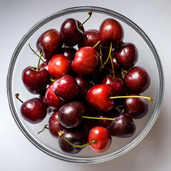 Fresh Ripe Cherries in a Glass Bowl