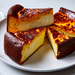 Classic Basque Burnt Cheesecake on White Plate