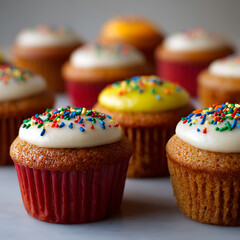 Colorful Cupcakes with Frosting and Sprinkles