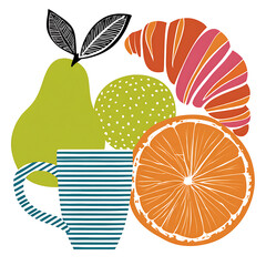 Modern Breakfast Illustration with Fruit and Coffee