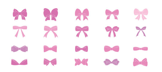 Hand drawn coquette pink girly bows set. Aesthetic elegant cute decor. Element for Valentine day and wedding invitations, Christmas cards, poster, Feminine accessories, y2k bowknot isolated background