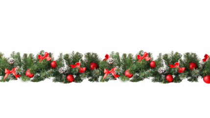 Festive evergreen garland with vibrant purple ornaments and shimmering gold ribbons creates a joyful holiday accent for your designs.