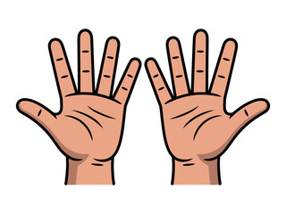 Obraz premium Two cartoon hands are open with fingers spread wide, displaying ten fingers.