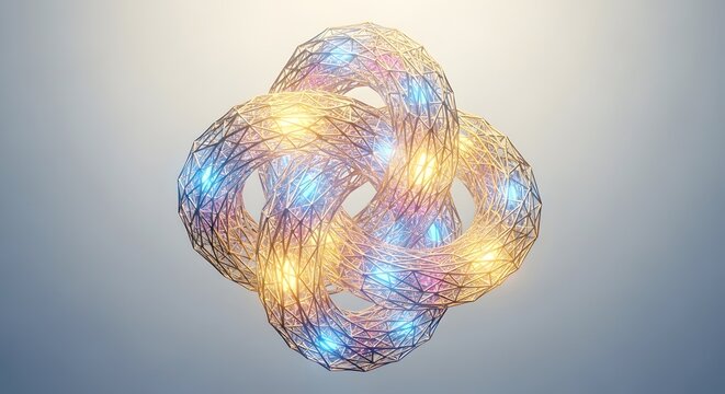 Abstract glowing knot structure with intricate details and vibrant lights