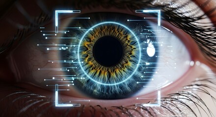 Closeup of a human eye with futuristic digital scan overlay