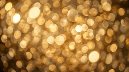 Golden bokeh lights background with soft, out-of-focus sparkles. Warm, festive, and glowing ambiance.
