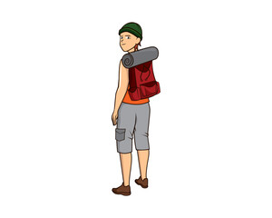 Chill Hiker Back View with Smiling Gesture Illustration