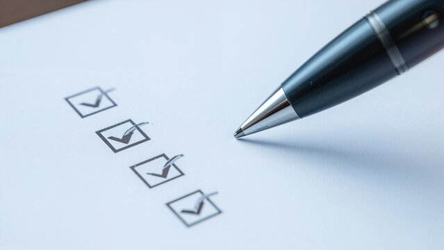 A pen marking checkboxes on a form or survey.