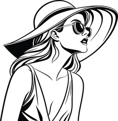 Stylish Woman With Hat And Sunglasses Illustration