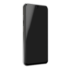 3D render of a modern smartphone with blank black screen isolated on white background