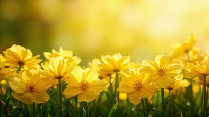 Fototapeta premium Vibrant yellow flowers blooming in a sunny garden with a soft, blurred background