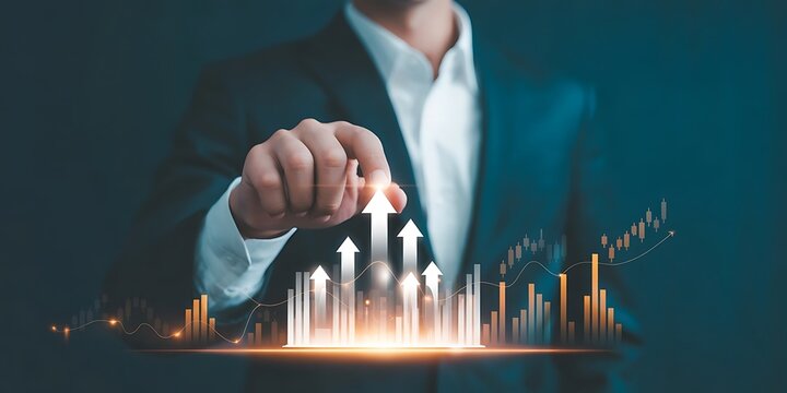 Businessman analyzing and calculating graph complex data for long term investment growth goals and company finance balance, development to achieve goals. Financial graph