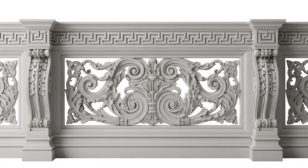 Ornate white balustrade with intricate carvings, a classical design element