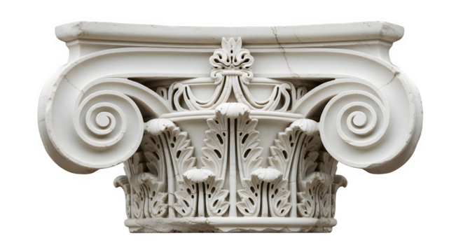 Closeup of a meticulously carved ionic capital, showcasing intricate details