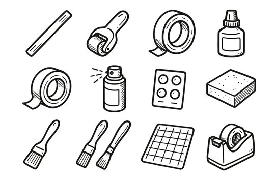 Tape icon bottle stick dots craft tool brush glue icons masking vector